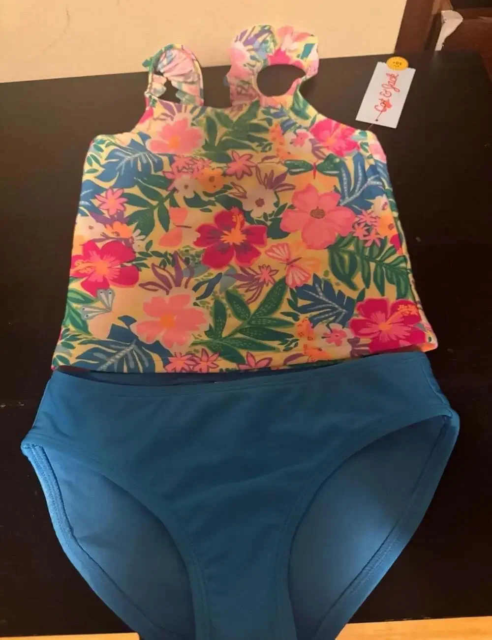 Cat & Jack Girls' Tankini Swimsuit Set, Tropical Floral Print - Picture 2 of 4